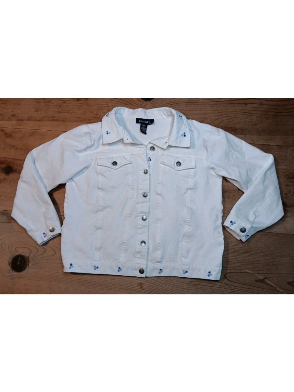 Denim & Co Jean Jacket Womens S White Stretch Denim Trucker Floral Embroidery